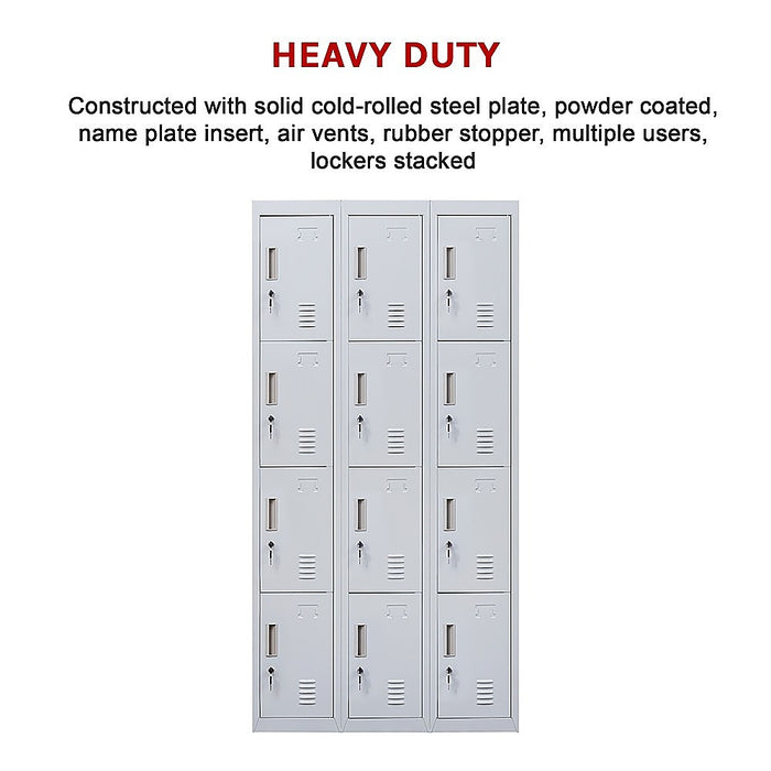 12-Door Locker for Office Gym Shed School Home Storage - Standard Lock with Keys