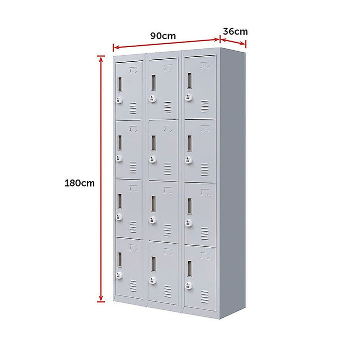 12-Door Locker for Office Gym Shed School Home Storage - 3-Digit Combination Lock