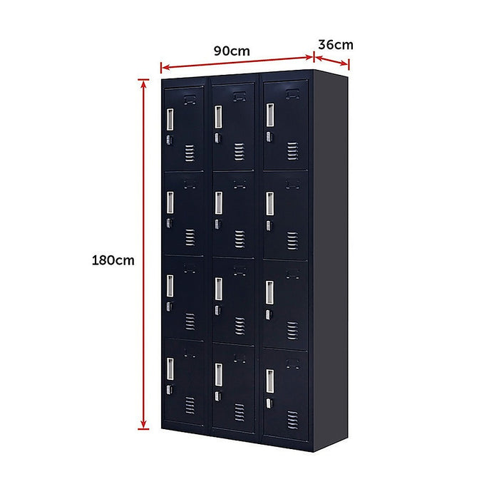 12-Door Locker for Office Gym Shed School Home Storage - Padlock-operated