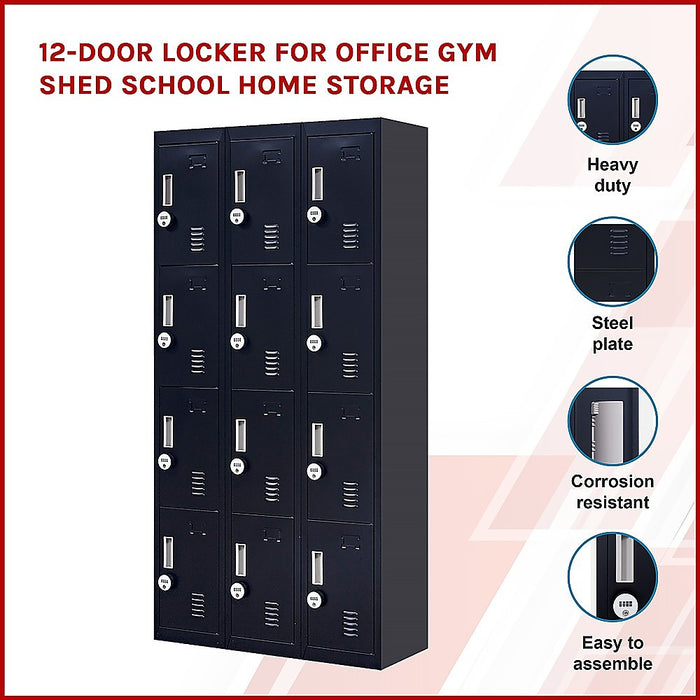 12-Door Locker for Office Gym Shed School Home Storage - 4-Digit Combination Lock