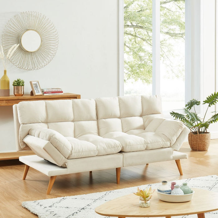 Alexa 3 Seater Velvet Sofa Bed Futon Cream