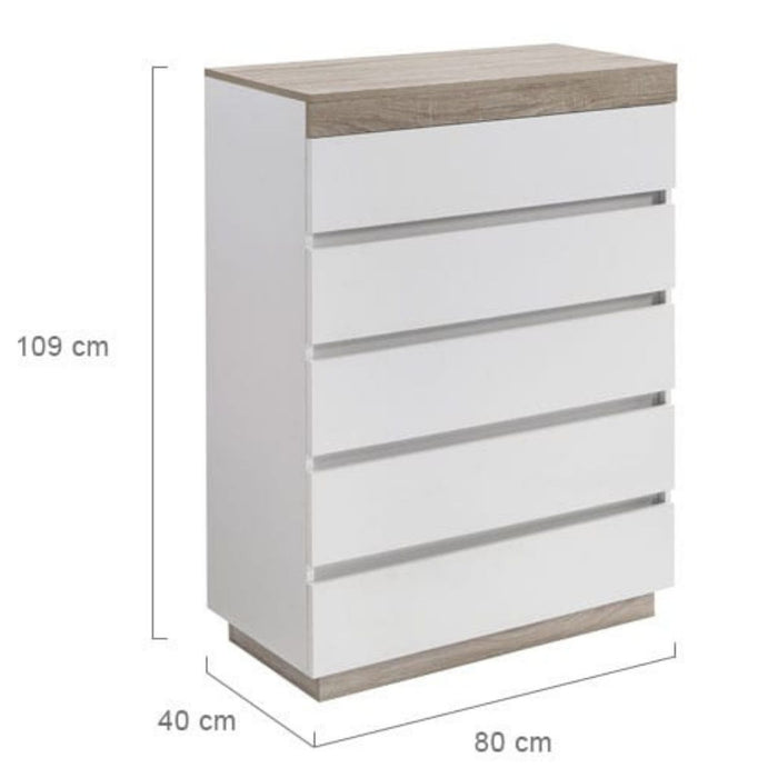 Ashley Coastal White Wooden Chest of 5 Drawers Tallboy