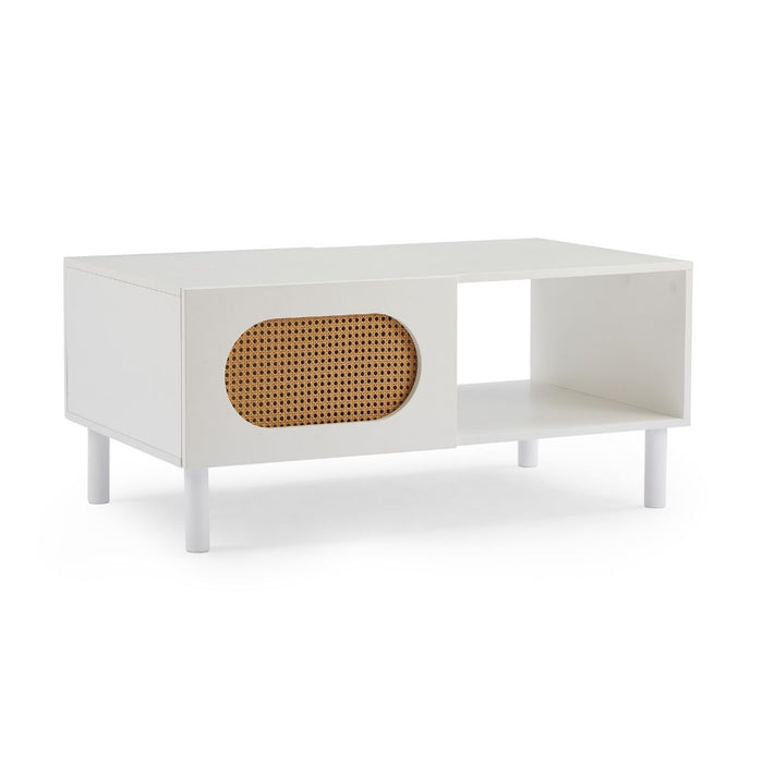 Rattan Coffee Table with Storage in White