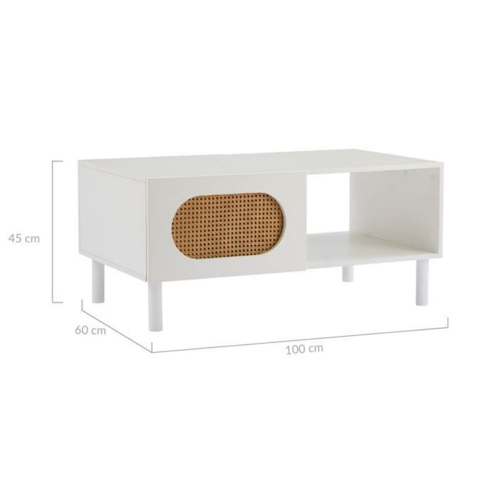 Rattan Coffee Table with Storage in White