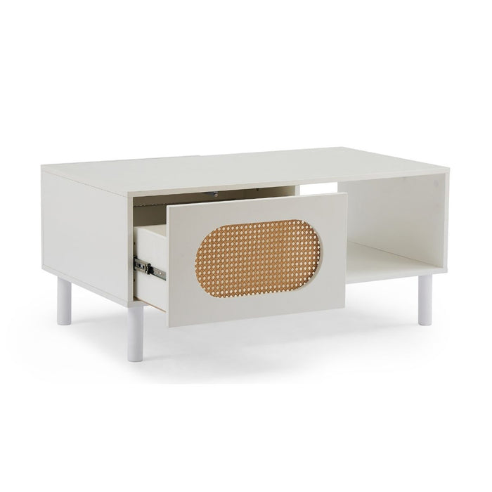 Rattan Coffee Table with Storage in White