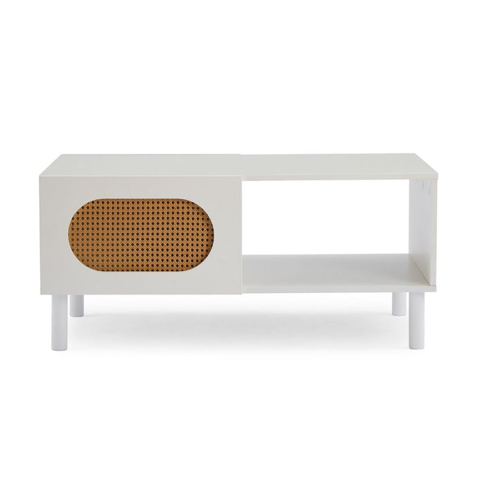 Rattan Coffee Table with Storage in White