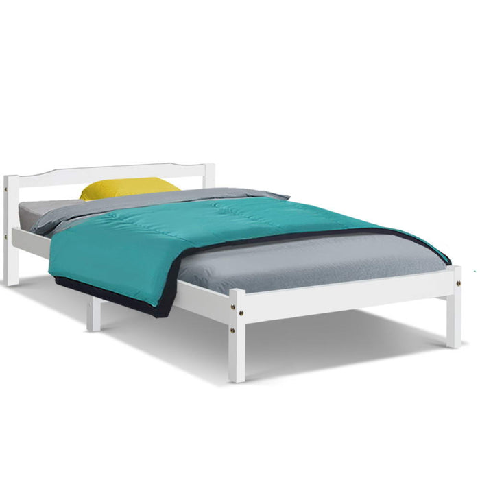 Bed Frame Single Size Wooden Mattress Base Timber Platform White