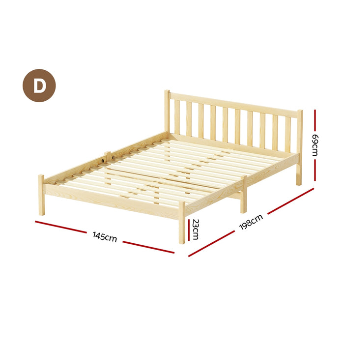 Bed Frame Wooden Double Size Bed Base Pine Timber Mattress Foundation Oak