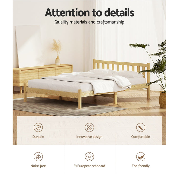 Bed Frame Wooden Double Size Bed Base Pine Timber Mattress Foundation Oak