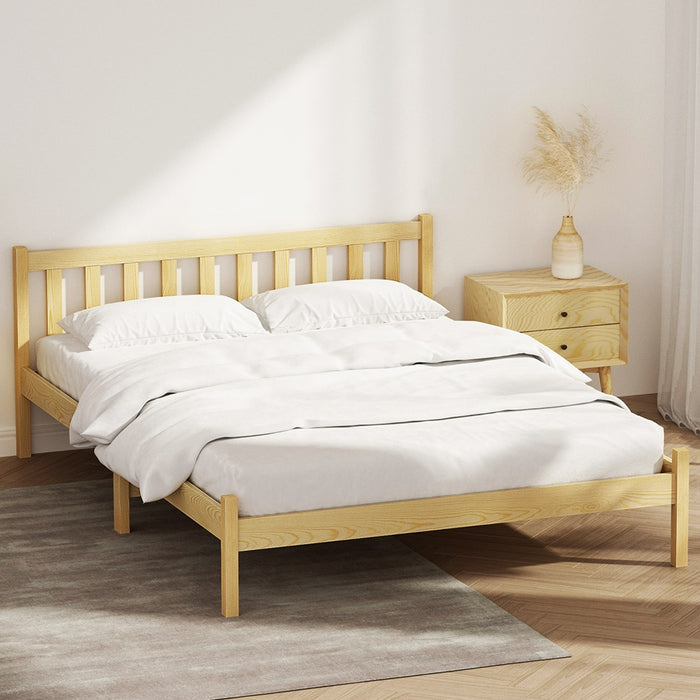 Bed Frame Wooden Double Size Bed Base Pine Timber Mattress Foundation Oak