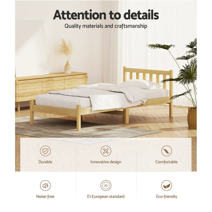 Bed Frame Wooden Single Size SOFIE Pine Timber Mattress Base OAK