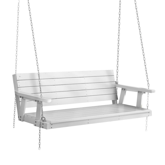 Porch Swing Chair with Chain Outdoor Furniture 3 Seater Bench Wooden White