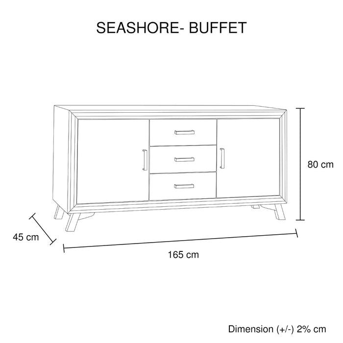 Buffet Sideboard in Silver Brush Colour with Solid Acacia & Veneer Wooden Frame Storage Cabinet with Drawers