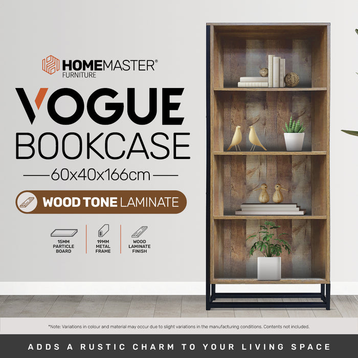 Home Master Vogue Wood Tone Bookcase Stylish Rustic Flawless Design 166cm