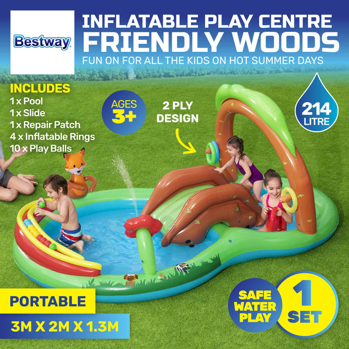 3m x 1.3m Inflatable Friendly Woods Water Fun Park Pool & Slide 214L