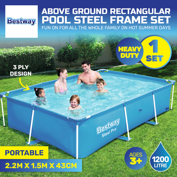 2.2m x 1.5m Above Ground Pool High Gauge PVC Construction 1200 Litre