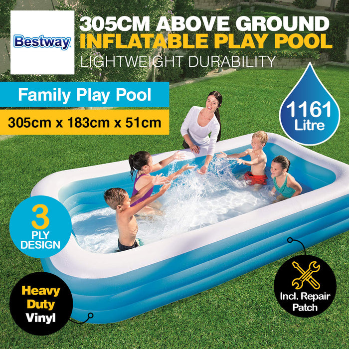 Swimming Pool Above Ground Inflatable Family Fun 305cm x 183cm x 51cm