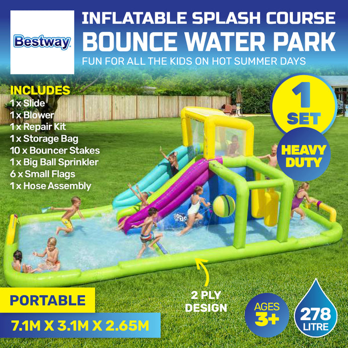 7.1 x 2.65m Inflatable Splash Course Water Park Double Slide & Motor