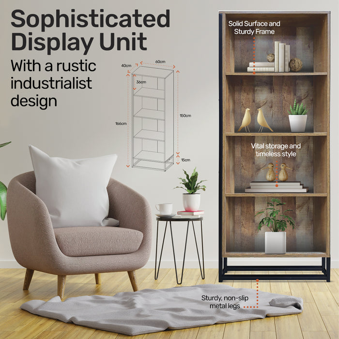 Home Master Vogue Wood Tone Bookcase Stylish Rustic Flawless Design 166cm