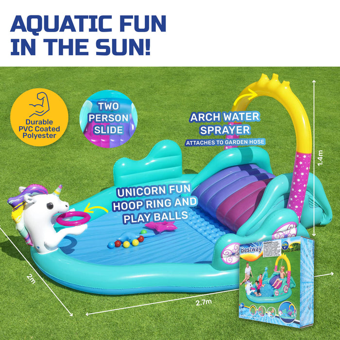 Inflatable Unicorn Themed Mini Water Fun Park Pool With Slide 220L