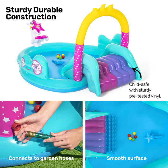 Inflatable Unicorn Themed Mini Water Fun Park Pool With Slide 220L