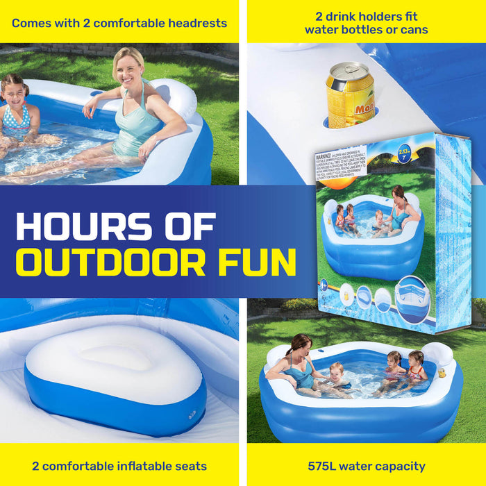 Inflatable Pentagon Shaped Pool Fitted With Headrests & Seats 575L