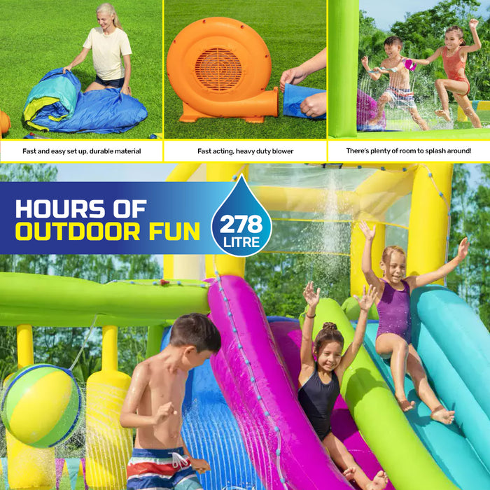 7.1 x 2.65m Inflatable Splash Course Water Park Double Slide & Motor