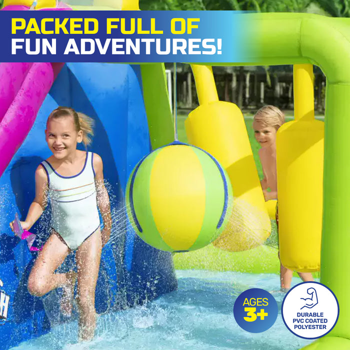 7.1 x 2.65m Inflatable Splash Course Water Park Double Slide & Motor