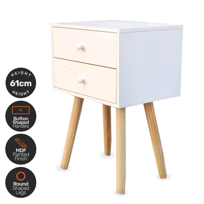 Home Master 2 Drawer Side Table Sleek Modern &amp; Stylish Neutral Design 61cm