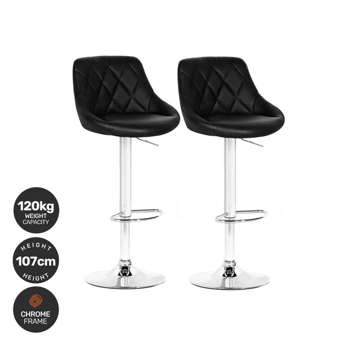 Home Master 2PCE Bar Stool Black Swivel Seat Adjusting Height Stylish Modern