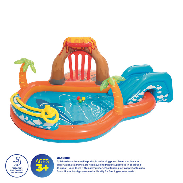 2.7m x 1m Inflatable Lava Lagoon Water Fun Park Pool With Slide 208L