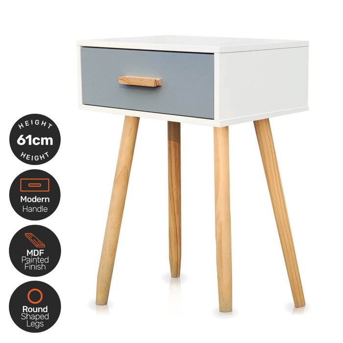 Home Master 1 Drawer Side Table Sleek Modern &amp; Stylish Neutral Design 61cm