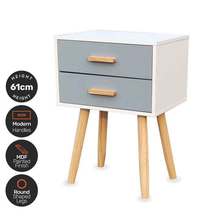 Home Master 2 Drawer Side Table Sleek Modern &amp; Stylish Neutral Design 61cm